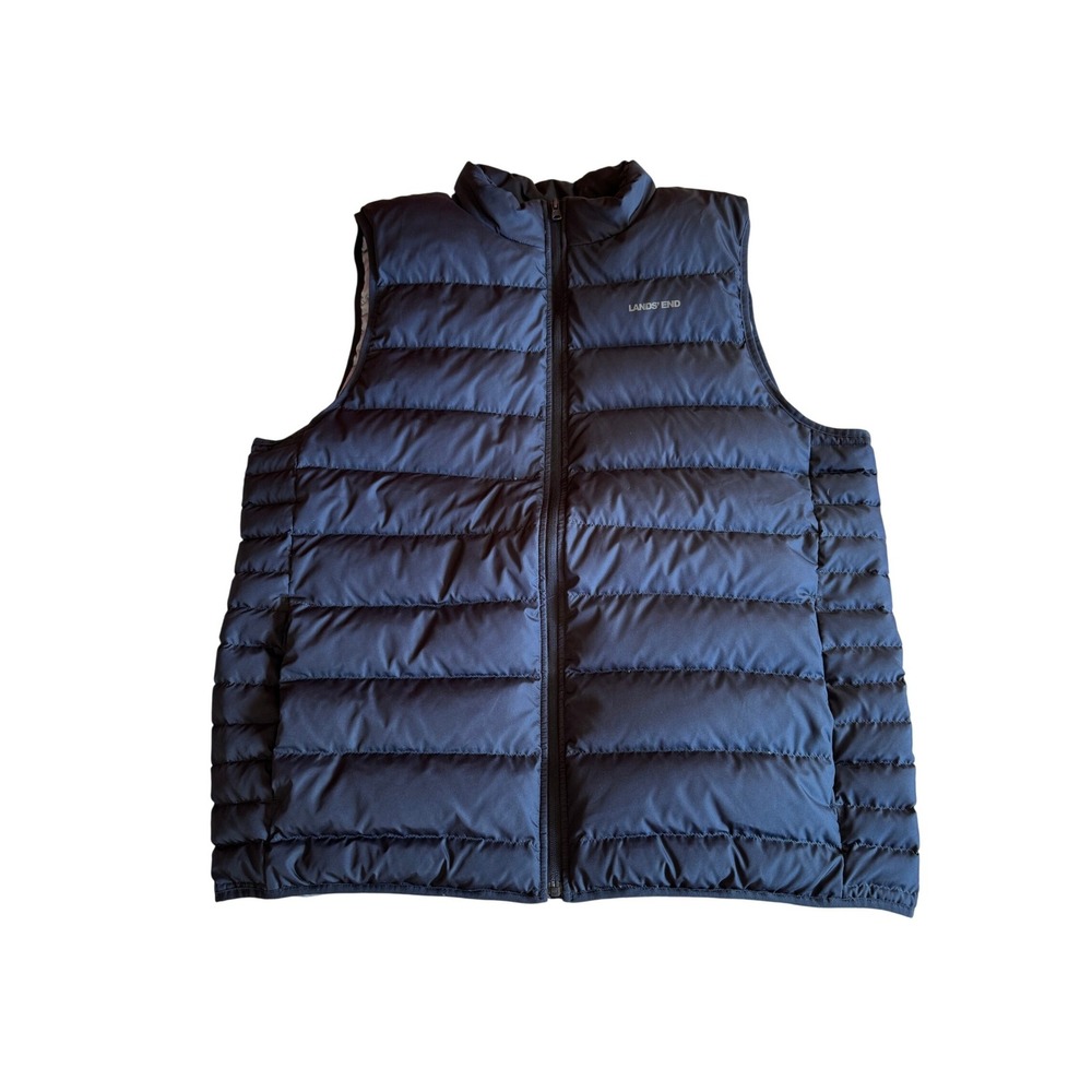 Lands End Mens XL Tall Navy Blue Down Puffer Vest Quilted Full‎ Zip Outerwear
